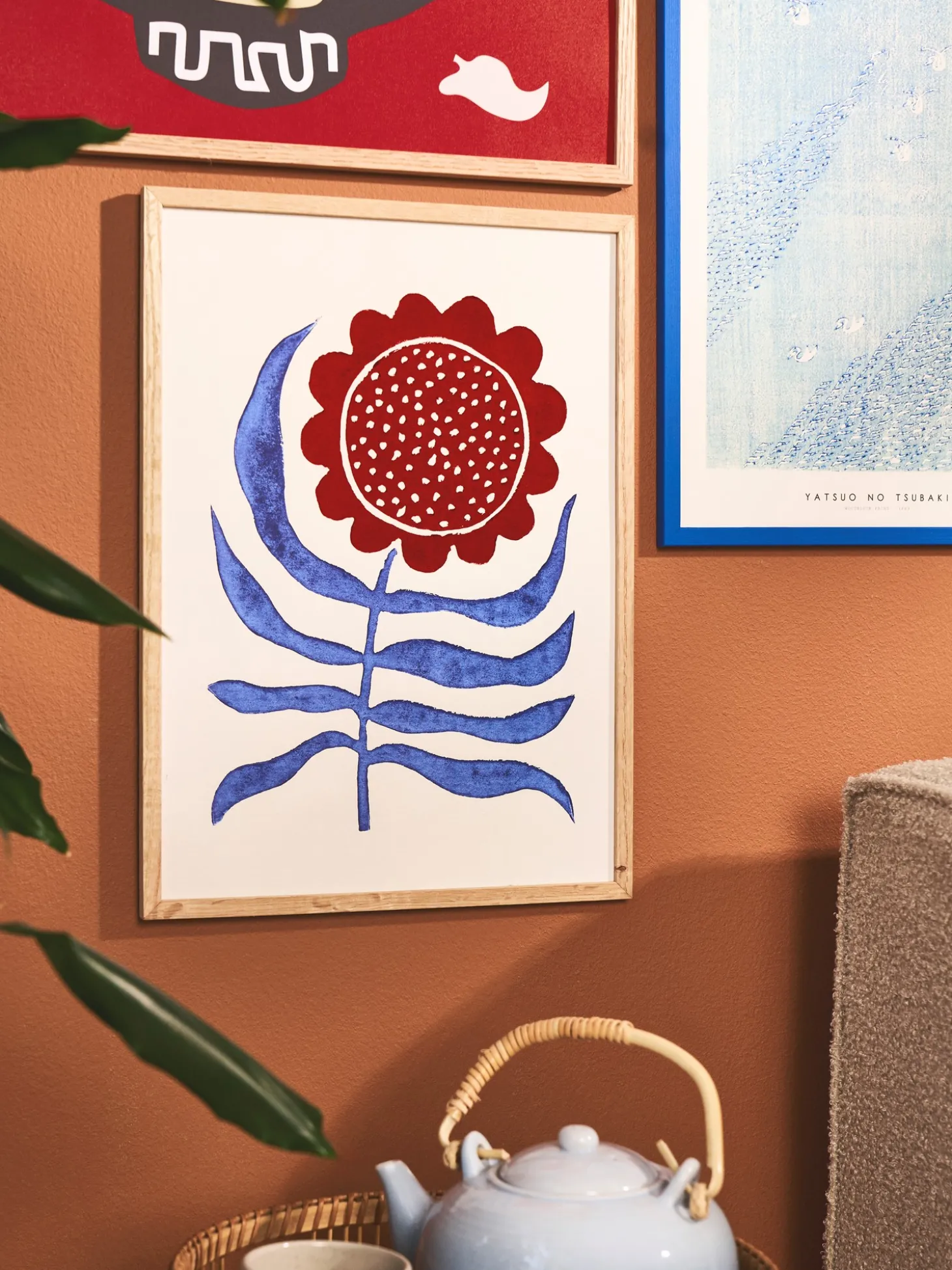 Plakat Red Flower / Lino Print A3